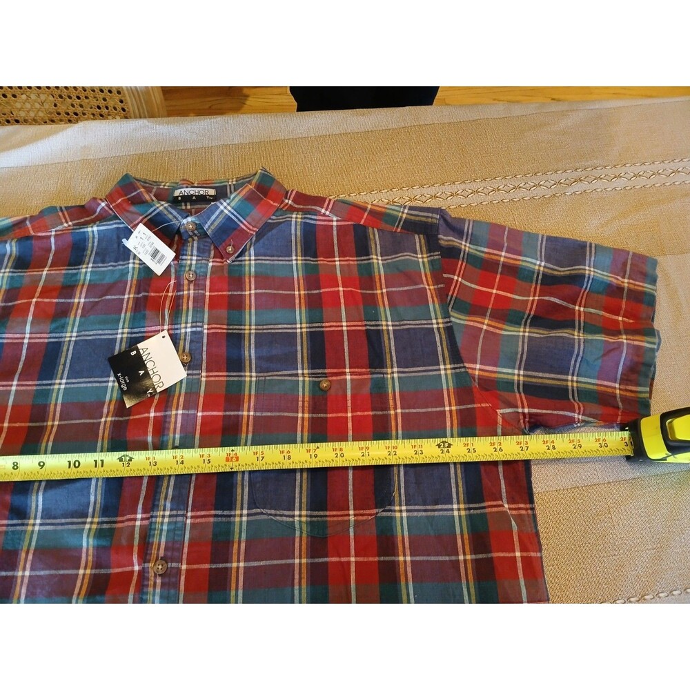 NWT 90's Anchor Bay Men's XL 100% Cotton Plaid Short Sleeve Shirt Classic Button - Picture 6 of 7